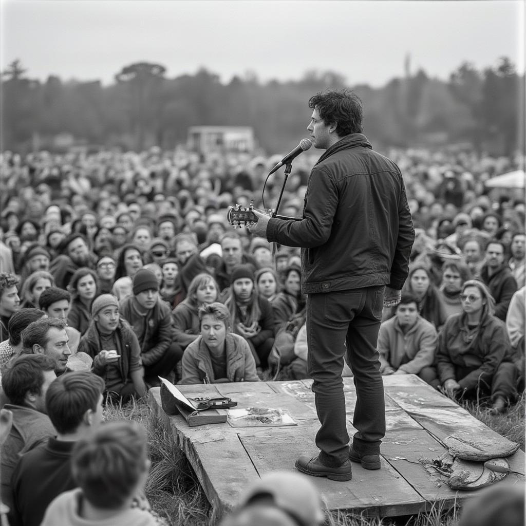 John McCormack performing outdoors for a large crowd, demonstrating his widespread popularity and ability to connect with diverse audiences.