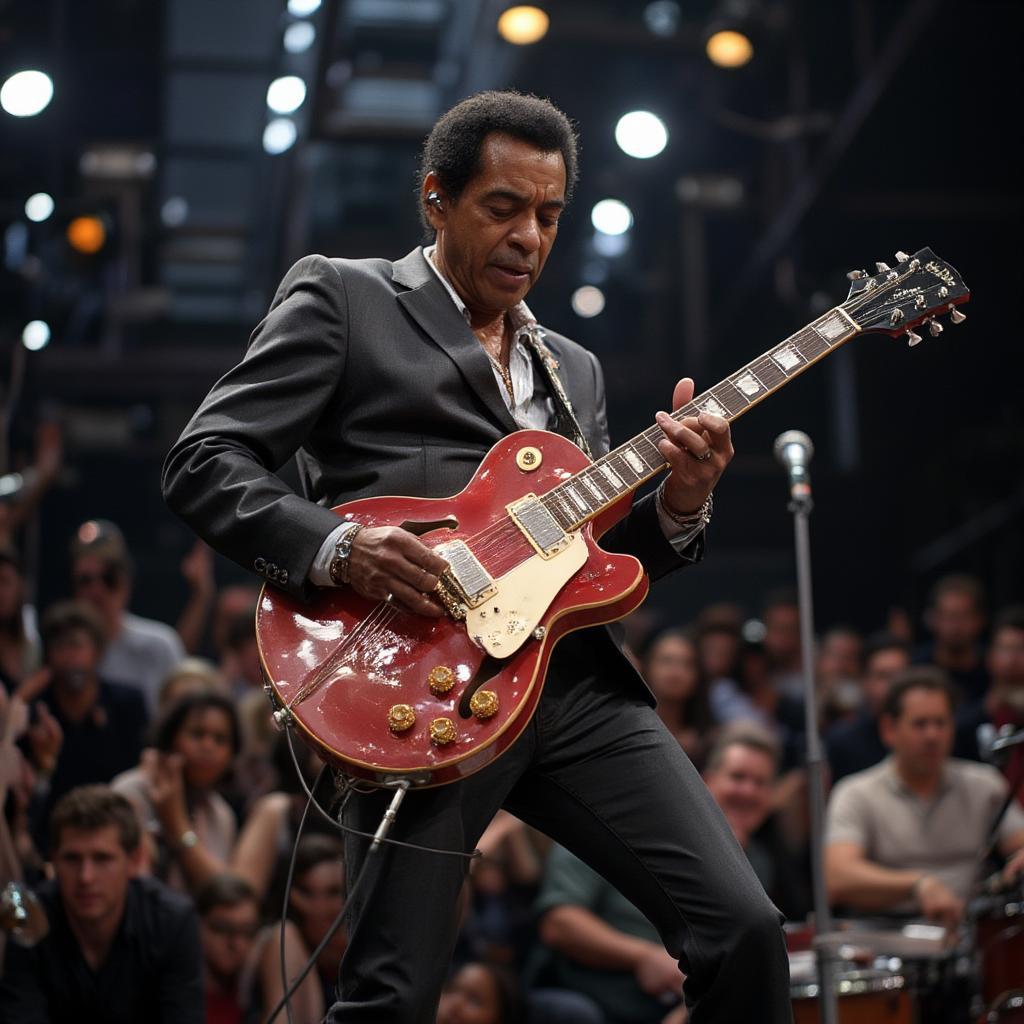 chuck berry performing johnny b goode on stage