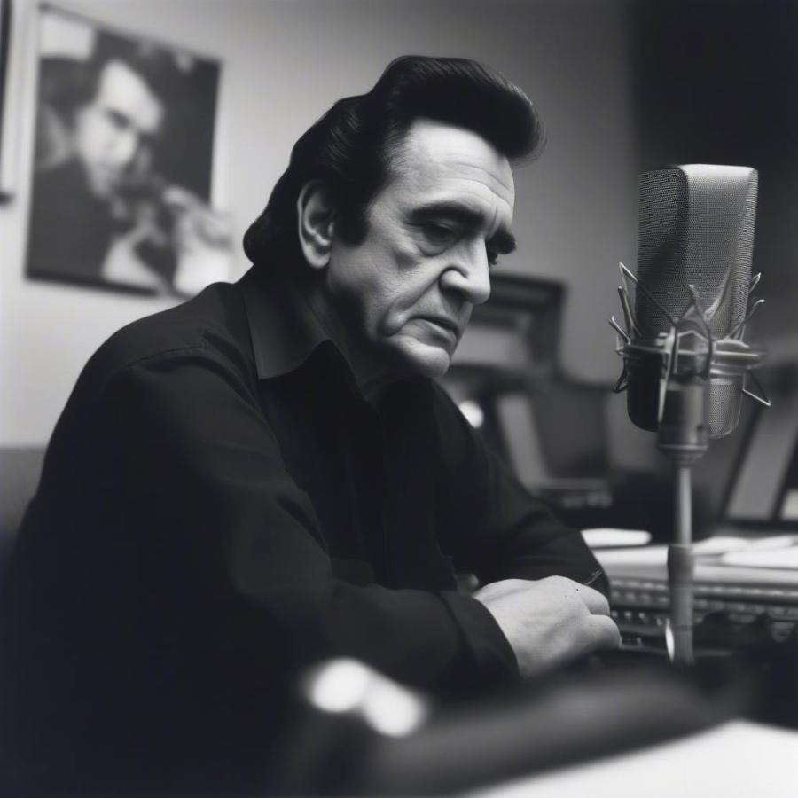 Johnny Cash Recording in the Studio during the 1980s