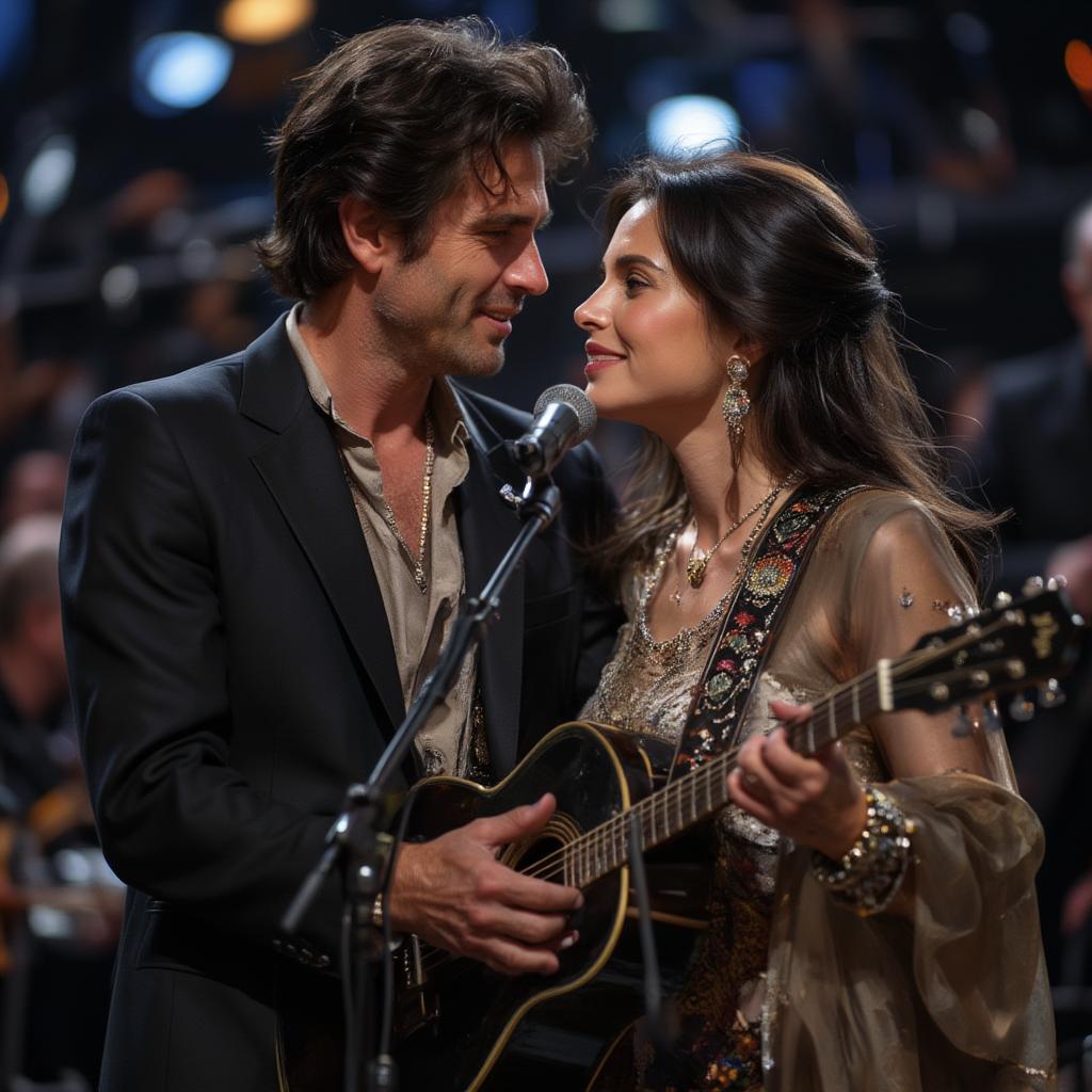 Johnny and June Carter Cash performing on stage together