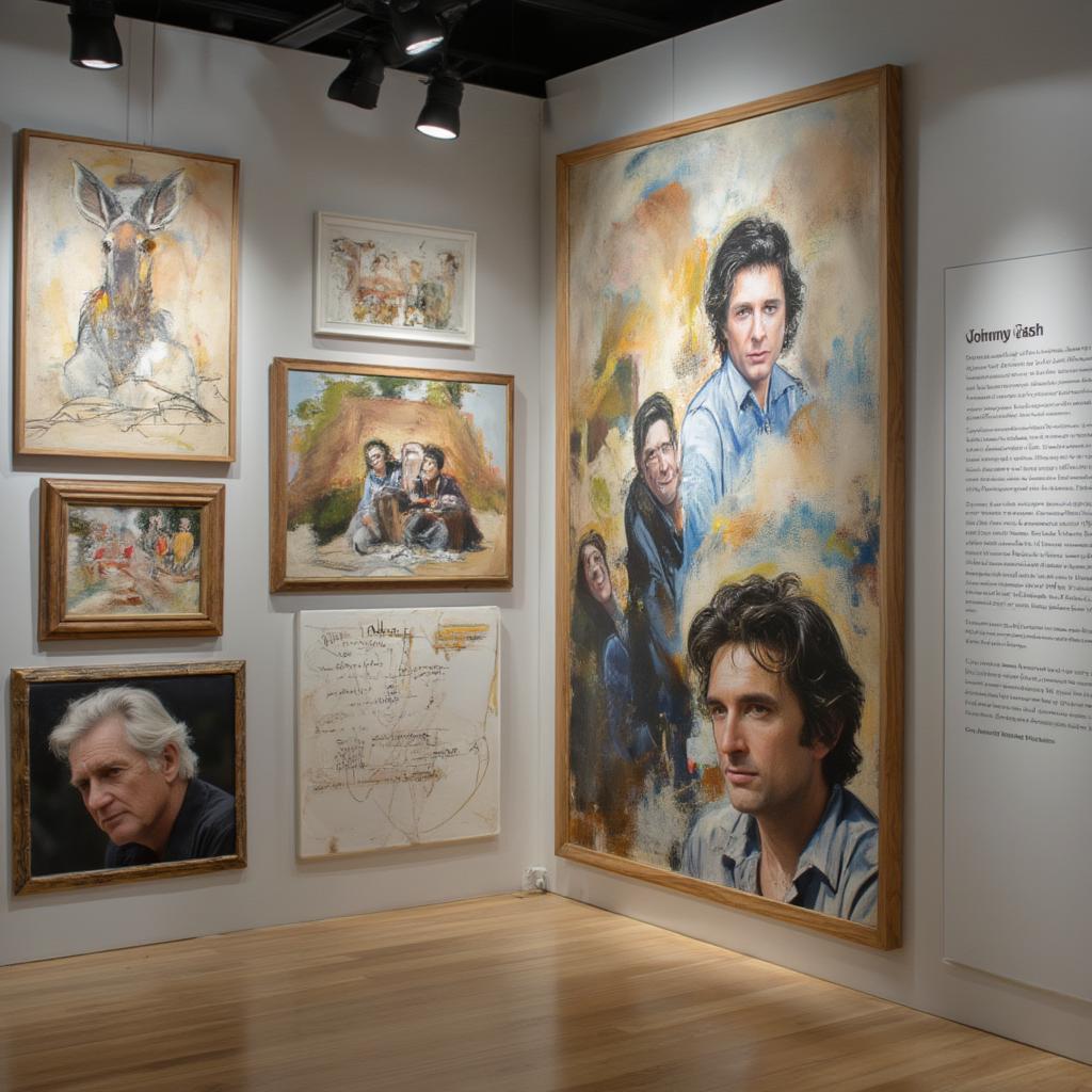 Johnny Cash Art Exhibition in a Museum Gallery