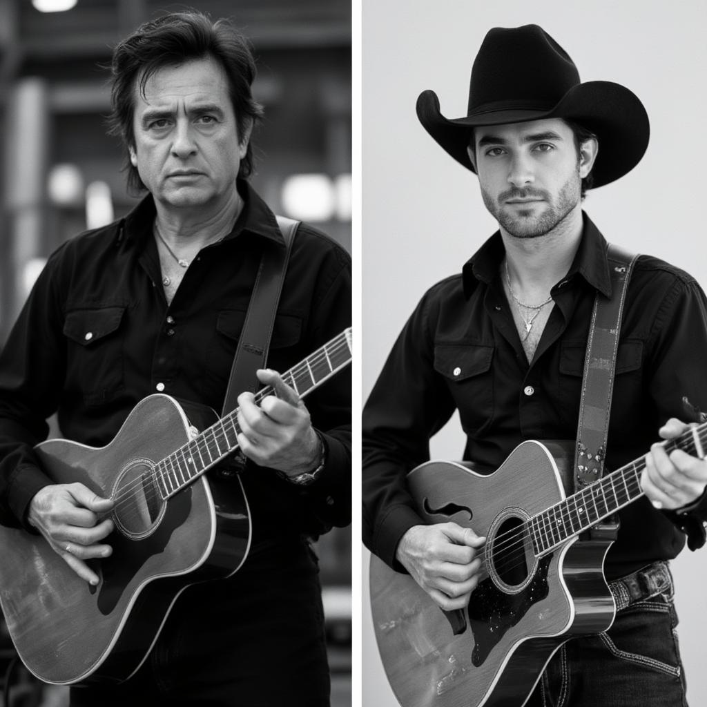 Johnny Cash and David Radcliffe side-by-side, highlighting their stylistic similarities.