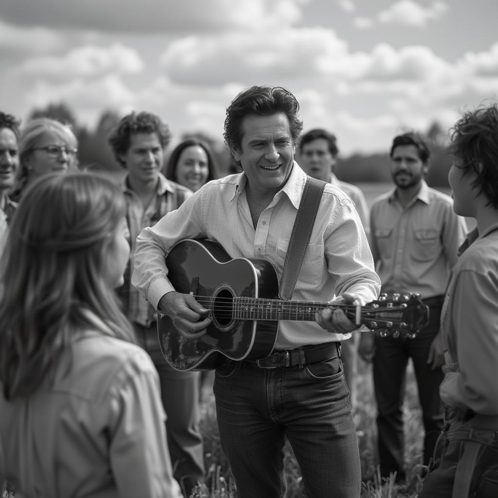 Johnny Cash Hosting a Community Gathering at His Farm