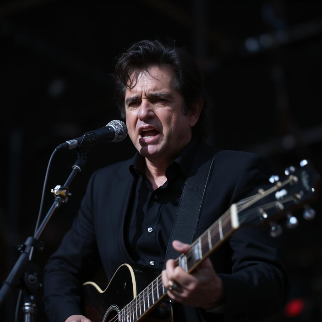 johnny cash man in black performing