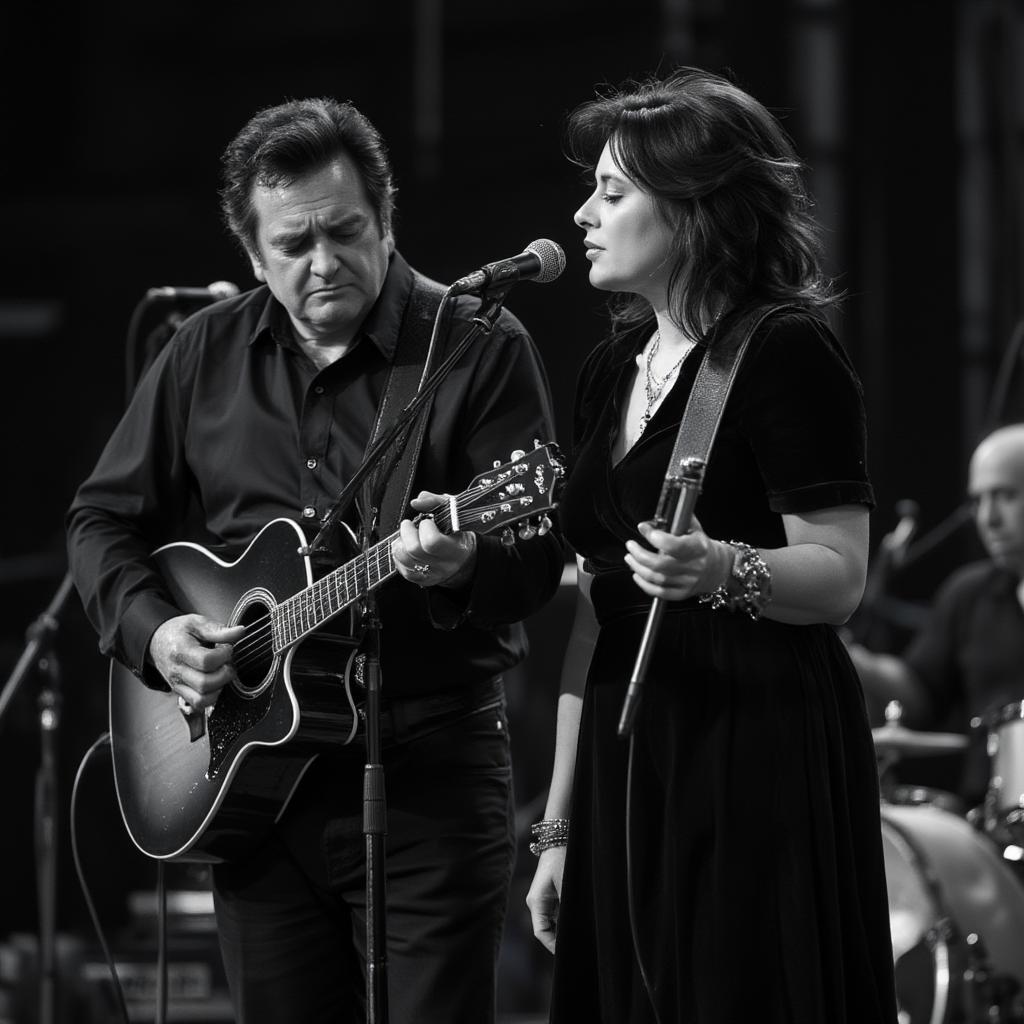 Johnny Cash and Rosanne Cash perform together, a moment of father-daughter musical harmony.