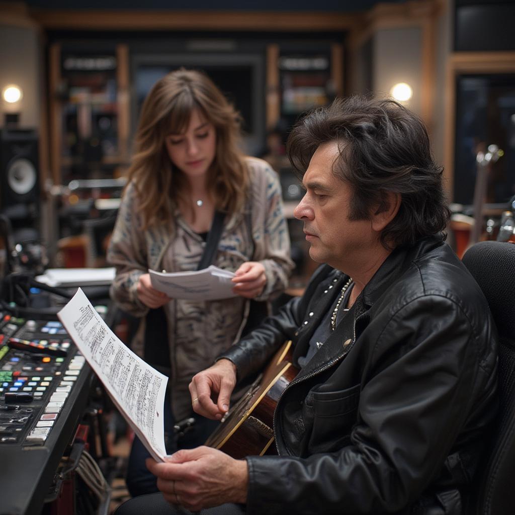 Johnny and Rosanne Cash in a Recording Studio