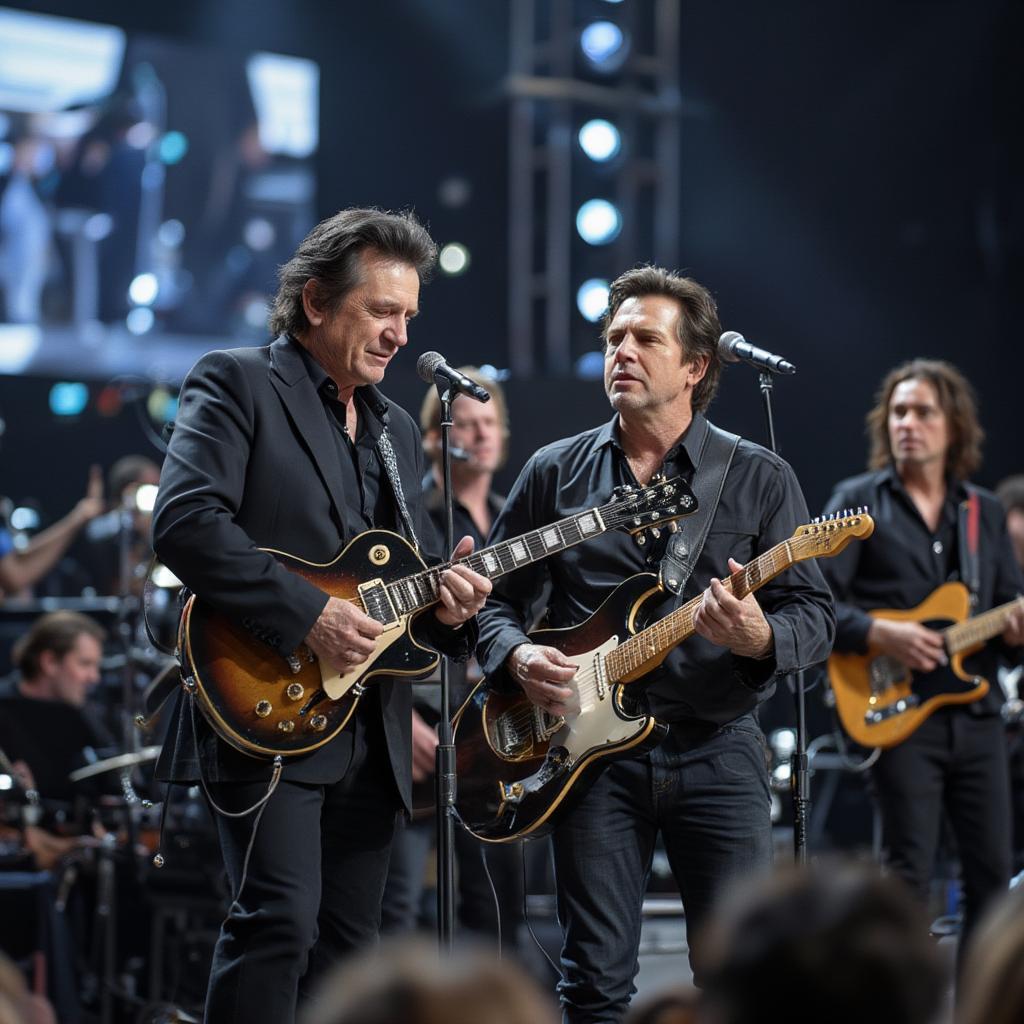 Johnny Cash and U2 on stage during a performance