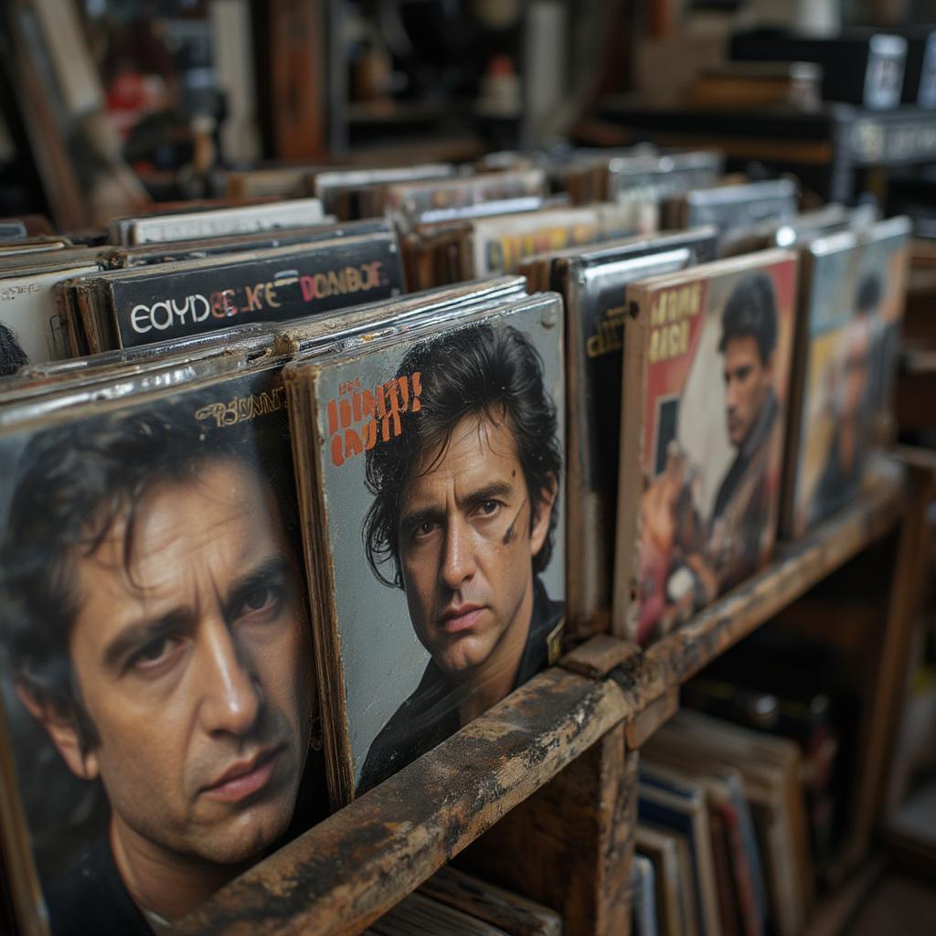 a display of johnny cash vinyl records on shelf