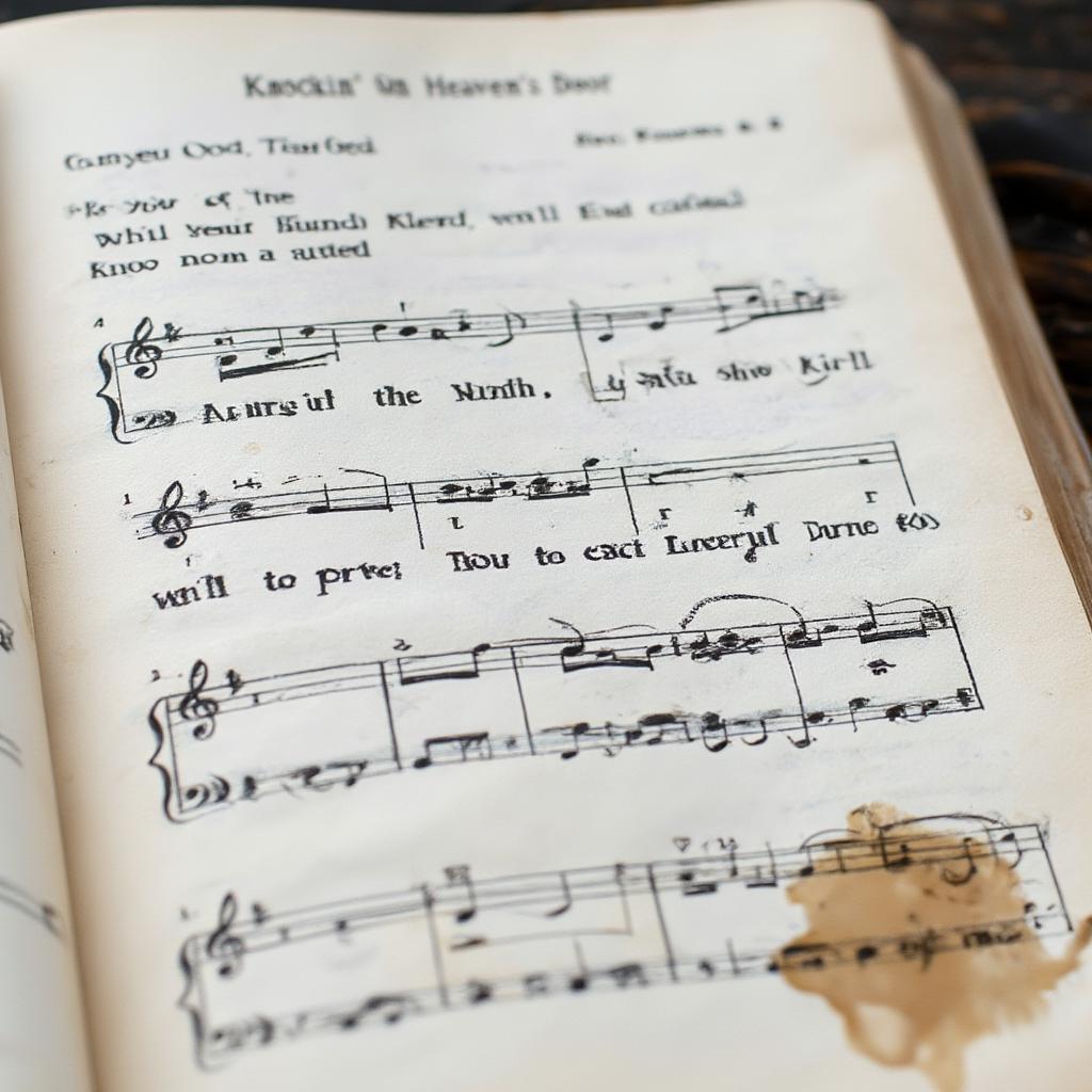 sheet music for knockin on heaven's door with handwritten lyrics