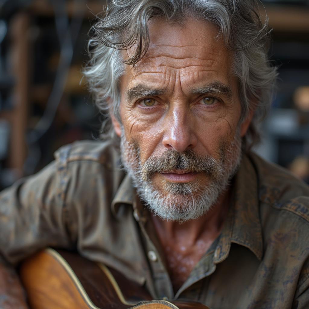 Kris Kristofferson with guitar and beard