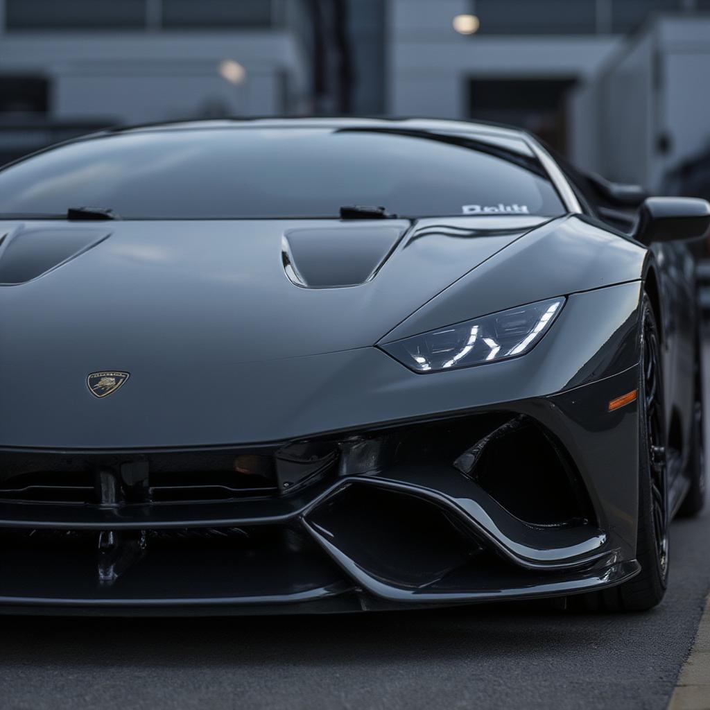 Lamborghini Huracan Tecnica Front View: Displaying its aggressive front-end design and aerodynamic features