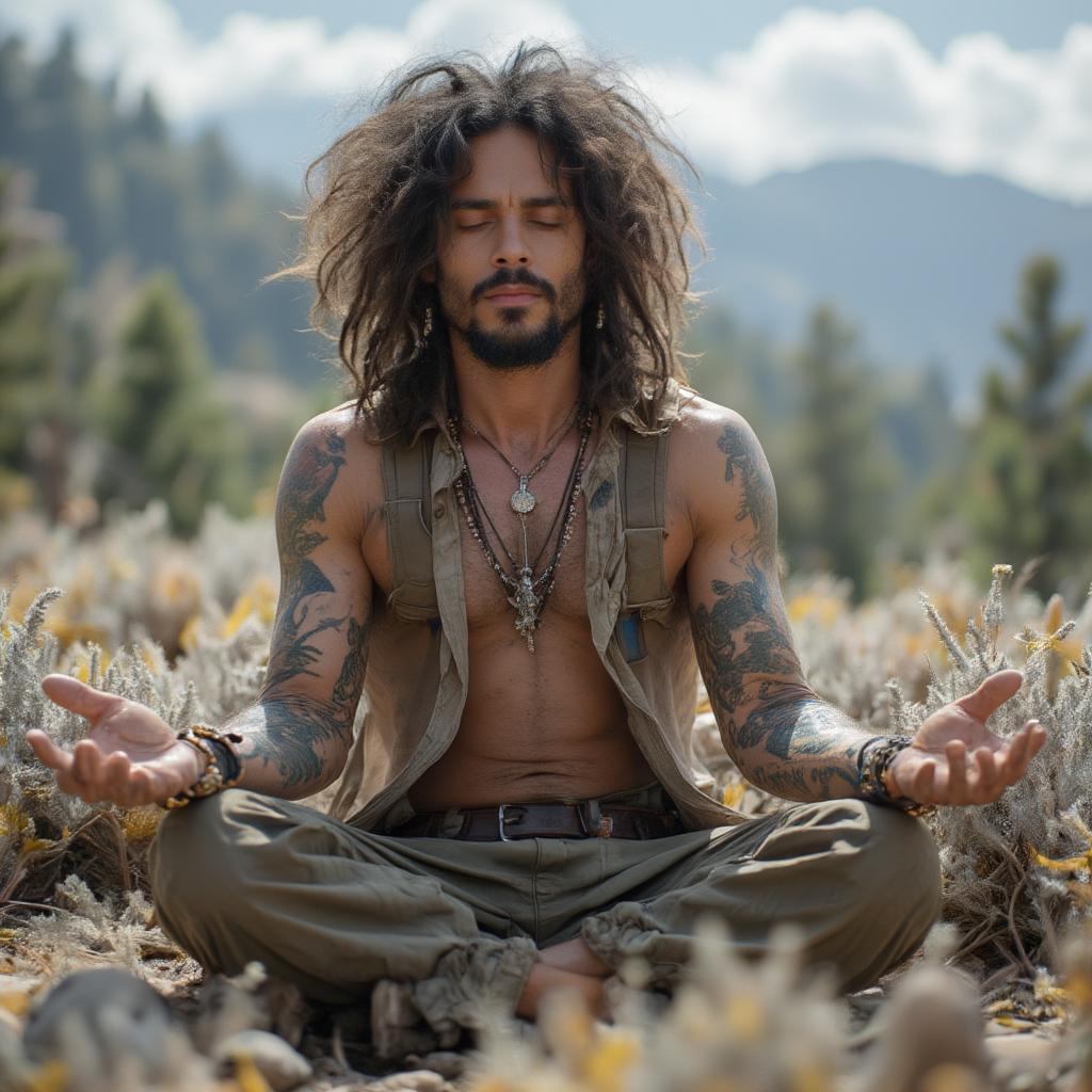 Lenny Kravitz practicing outdoor meditation