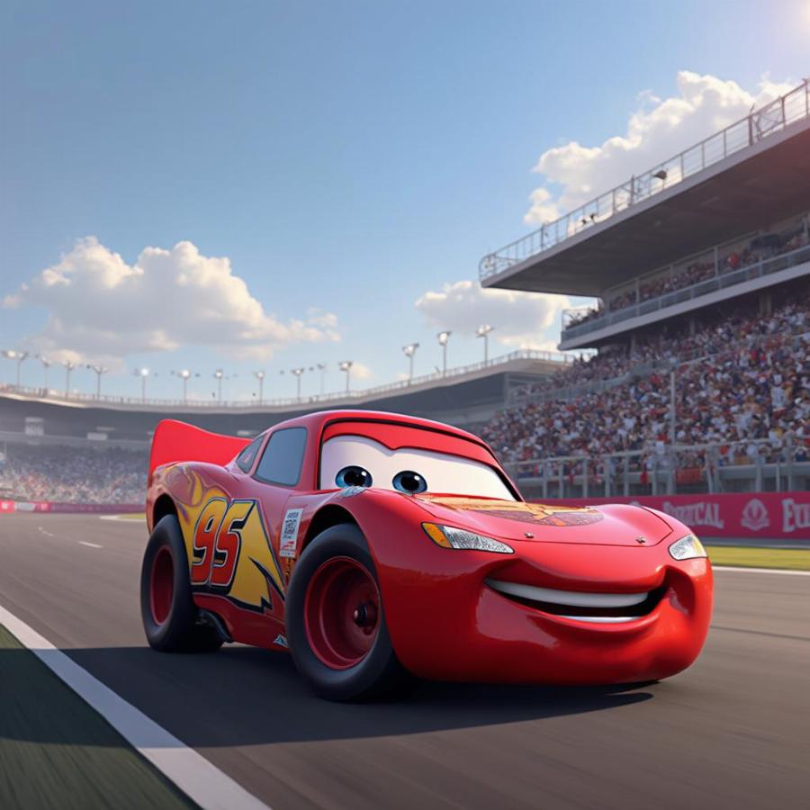 Lewis Hamilton interacting with Lightning McQueen in Cars 2