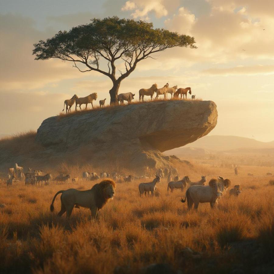 Animals gathering for the Circle of Life scene in The Lion King