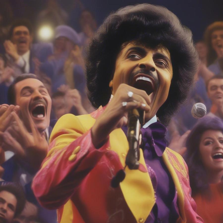 Little Richard's electrifying stage presence captivated audiences worldwide, showcasing his flamboyant style and energetic performance.