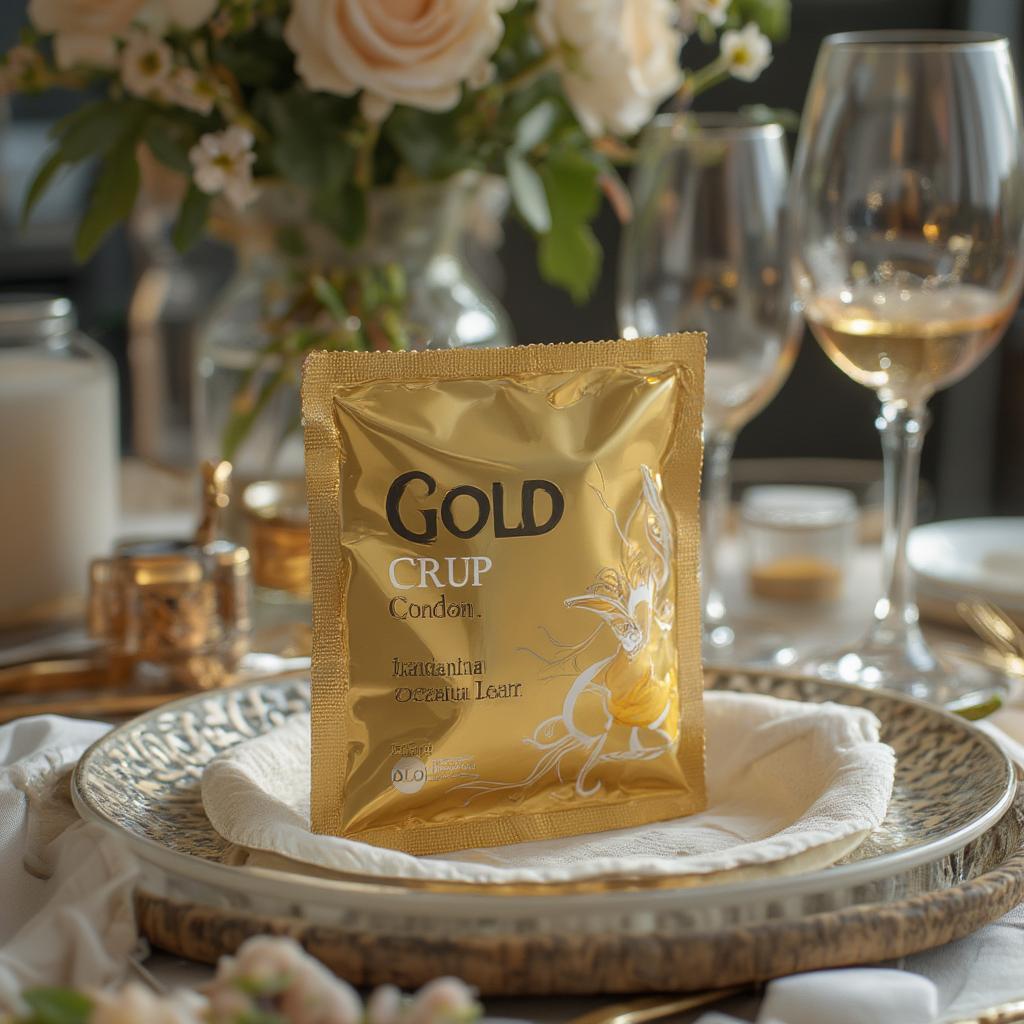 Gold Condoms on Elegant Setting