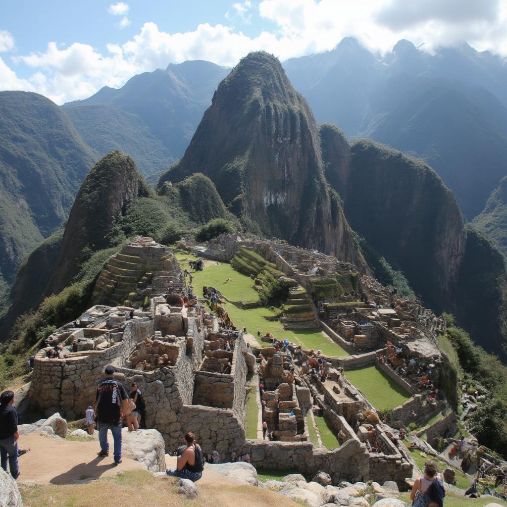 Machu Picchu: An ancient Inca city high in the Andes Mountains of Peru, showcasing incredible stonework and breathtaking views.