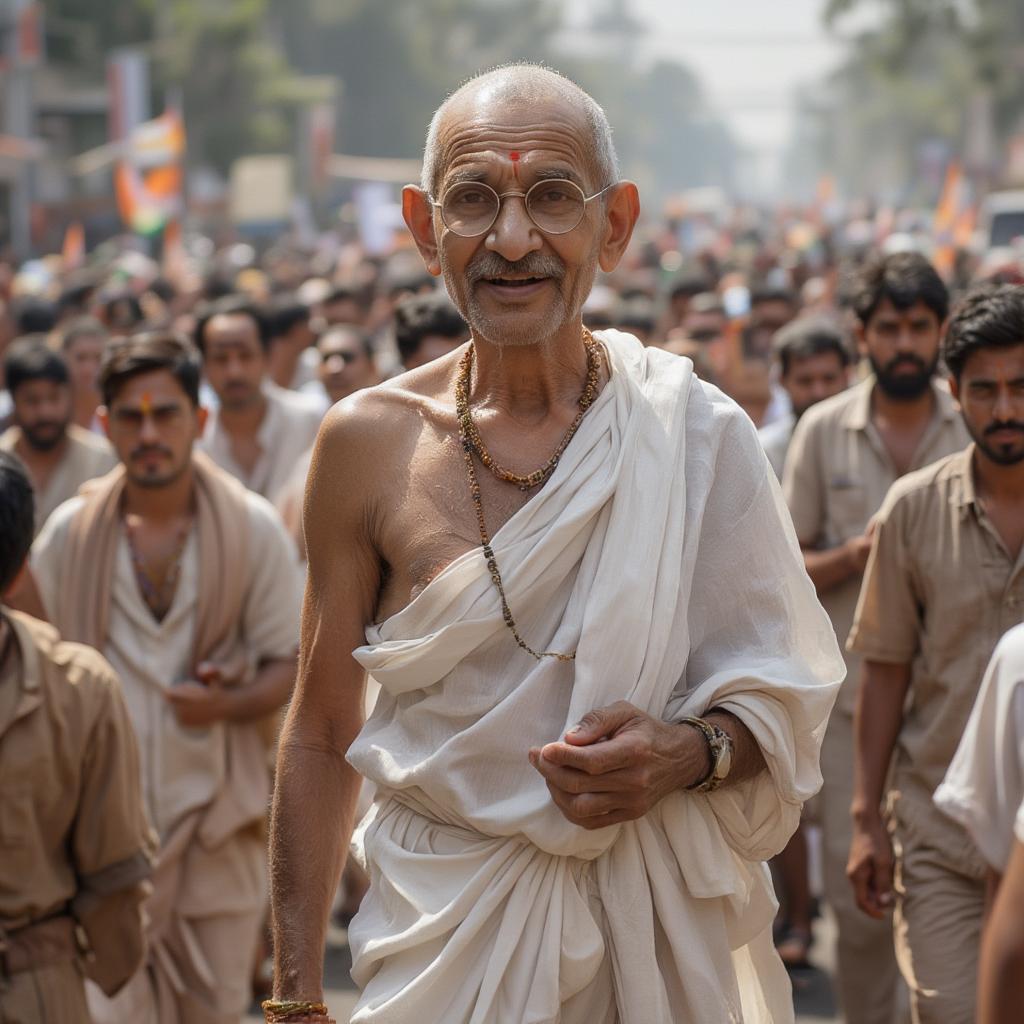 Mahatma Gandhi leading a peaceful protest during India's struggle for independence.