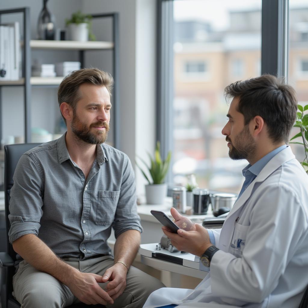 Man discussing low testosterone with doctor