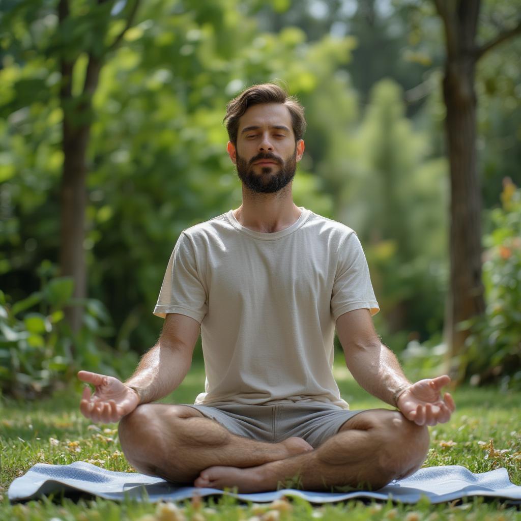 man meditating peaceful outdoors