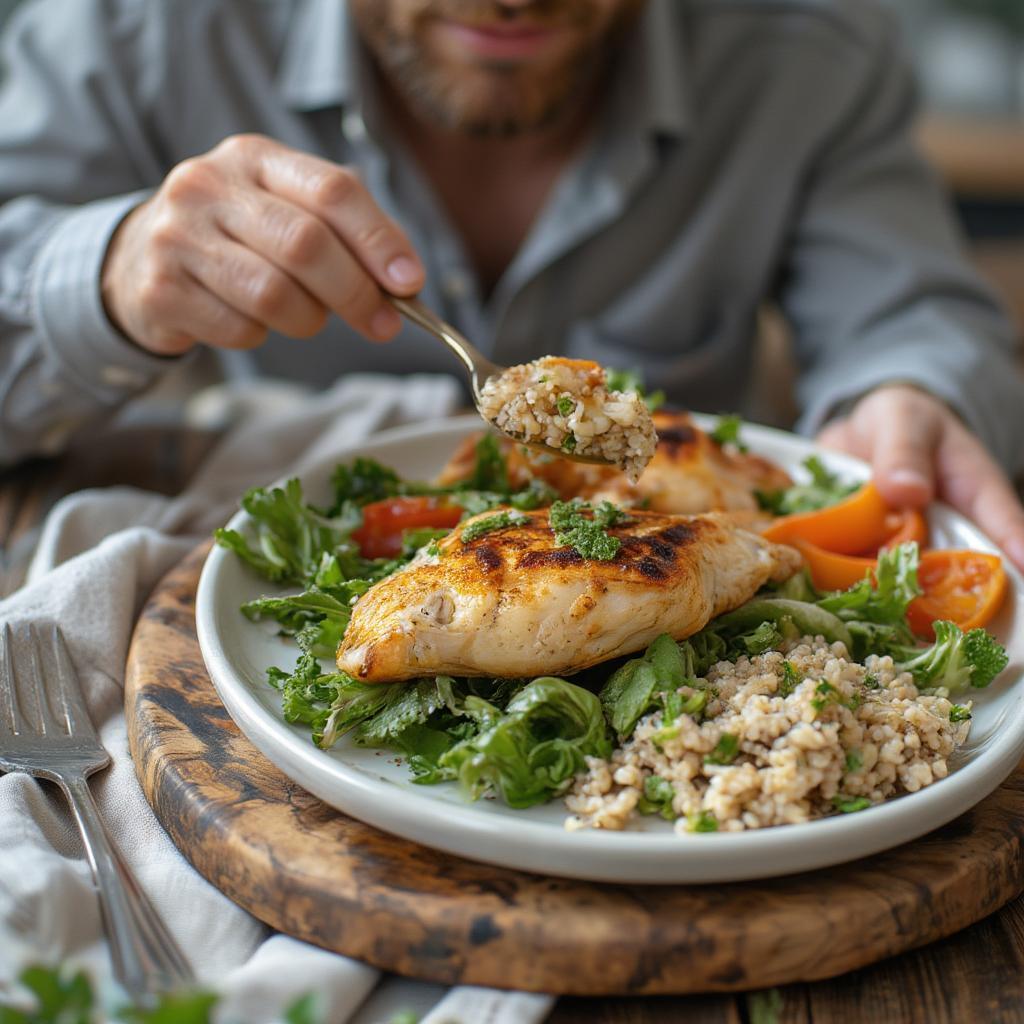 Man enjoys protein-rich meal