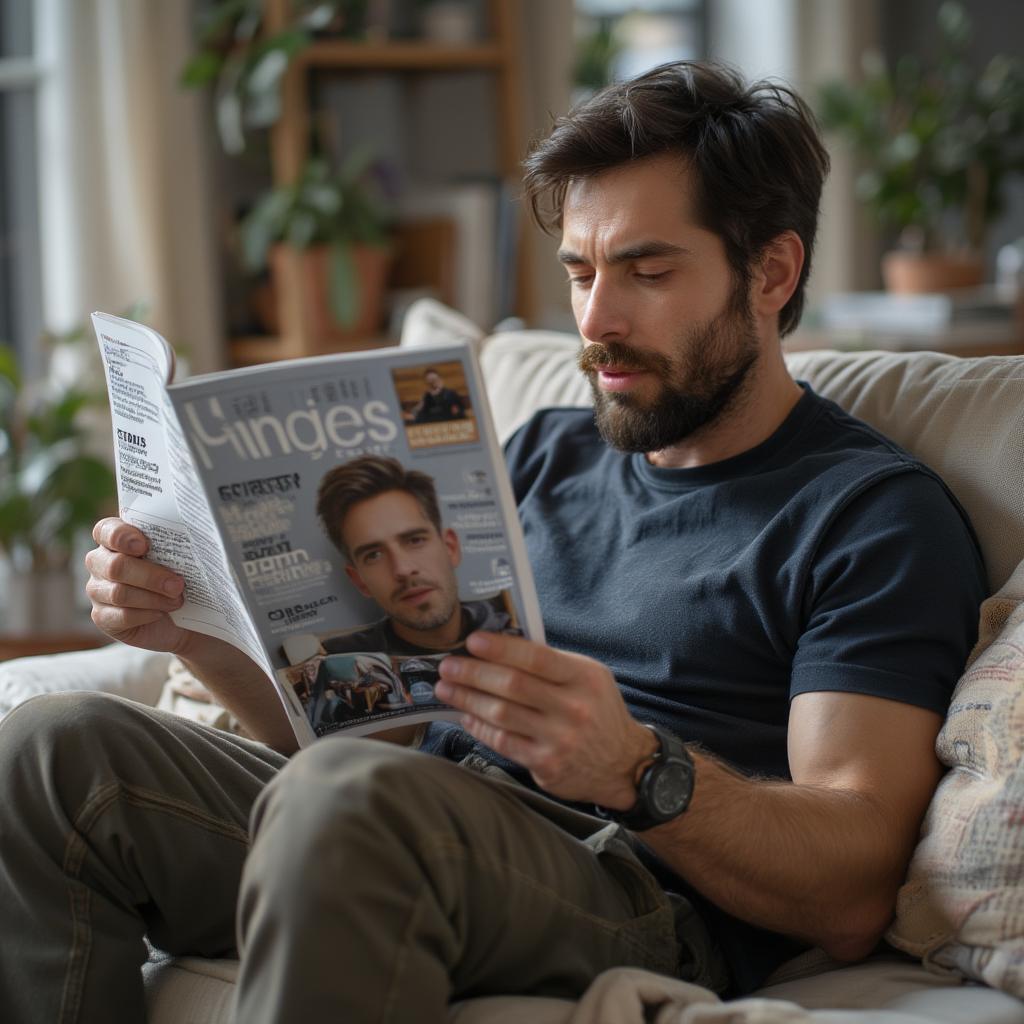 man reading a men's health magazine