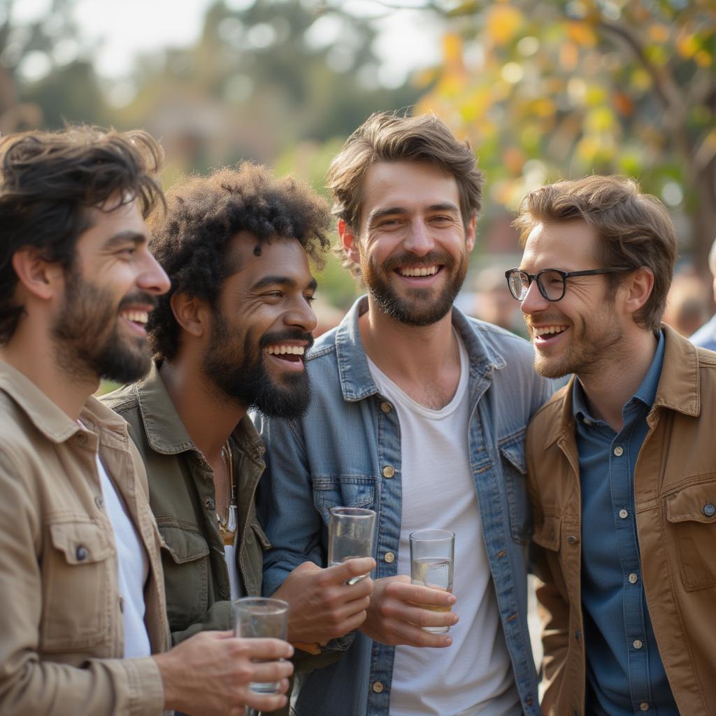 group men smiling supporting each other