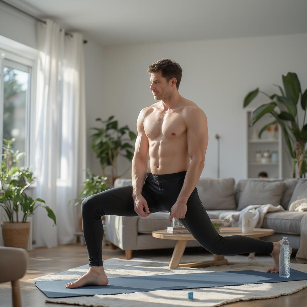 Man Stretching Before Starting Home Workout