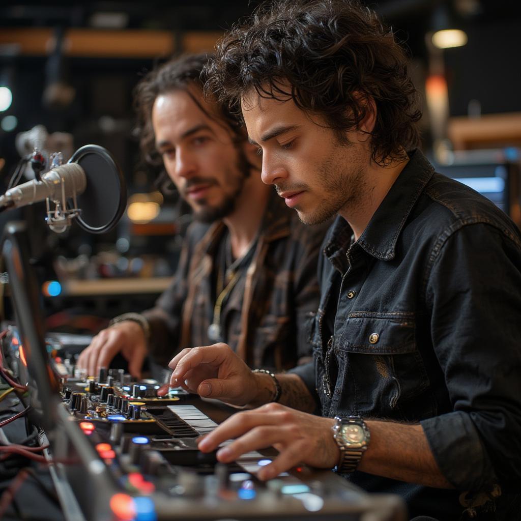 mark ronson and bruno mars working in the studio