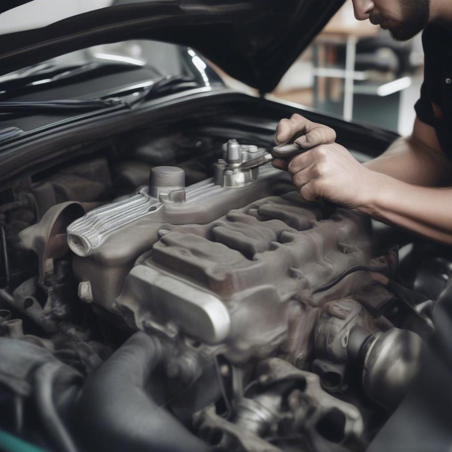 Mechanic Working on a Car's Engine