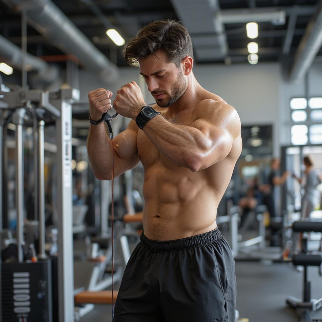 man using resistance band for exercise