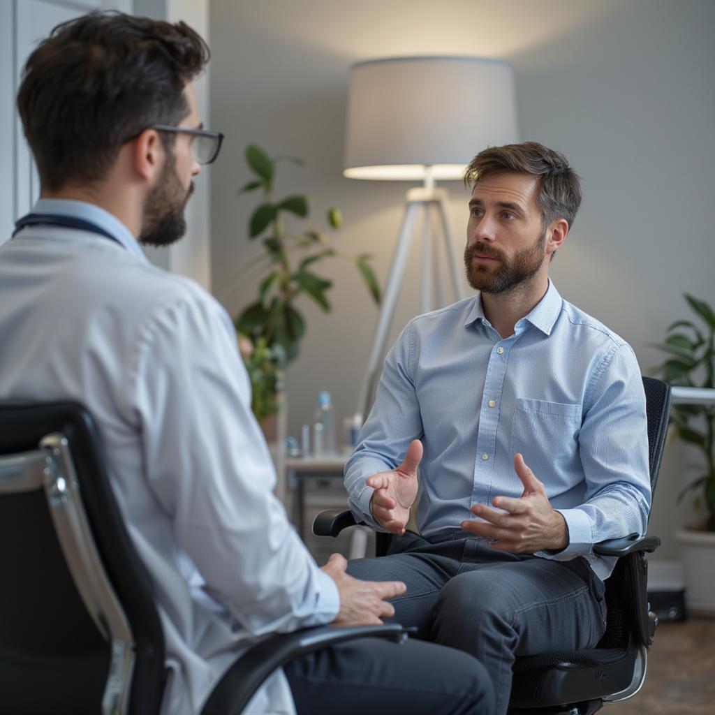 Man Discussing Health Concerns with Doctor at Clinic