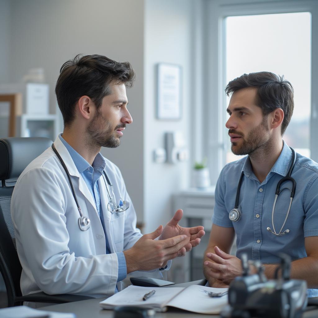 Man undergoing a routine health checkup with his doctor