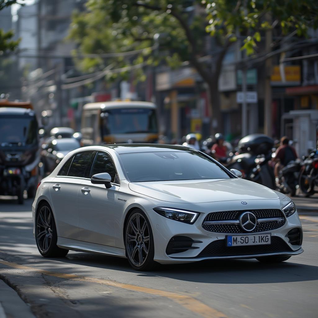 Mercedes-Benz A-Class Limousine Navigating City Streets in India