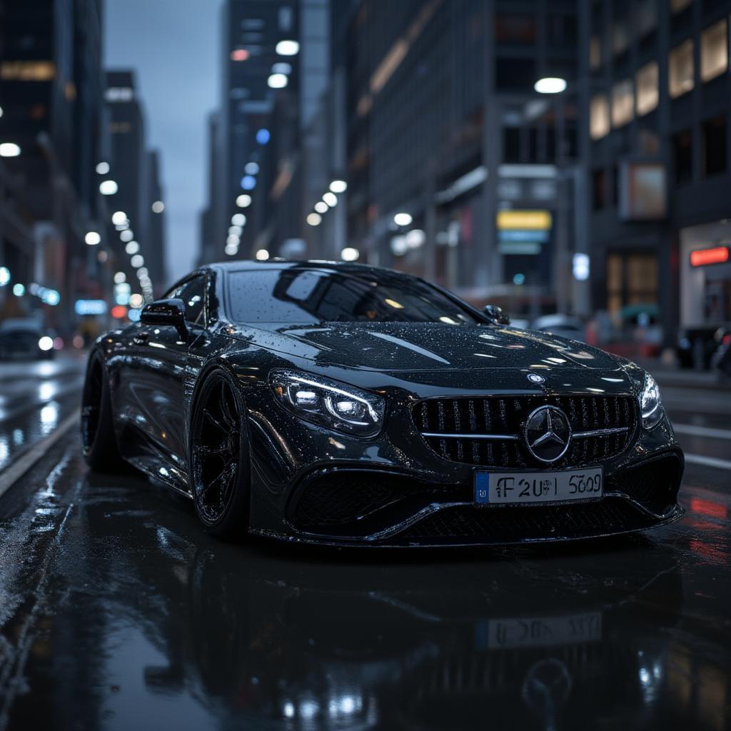 Mercedes-Benz S-Class in a vibrant city at night with glittering lights