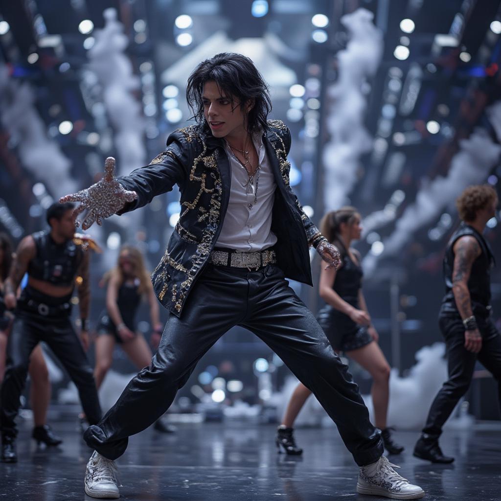 Michael Jackson Performing on Stage During a Concert: A captivating image of Michael Jackson's electrifying stage presence.