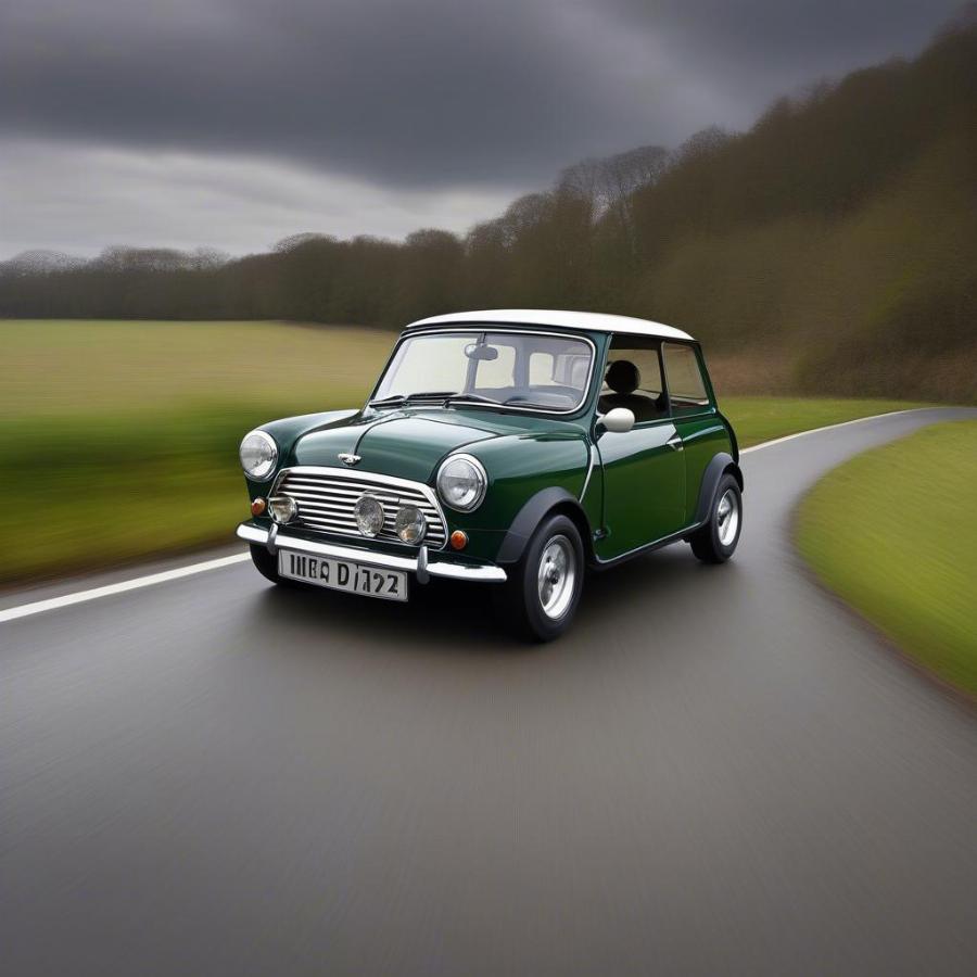 Classic Racing Green Mini Cooper Mk1 on the Road