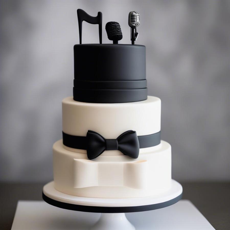 Modern Sinatra-Inspired Cake with Microphone and Black Tie