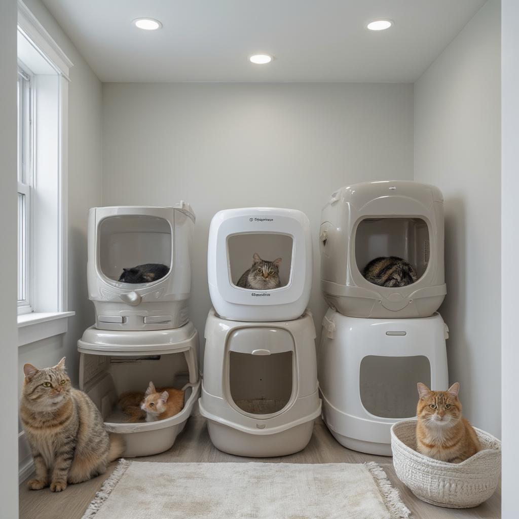 Multiple litter boxes in a cat-friendly space