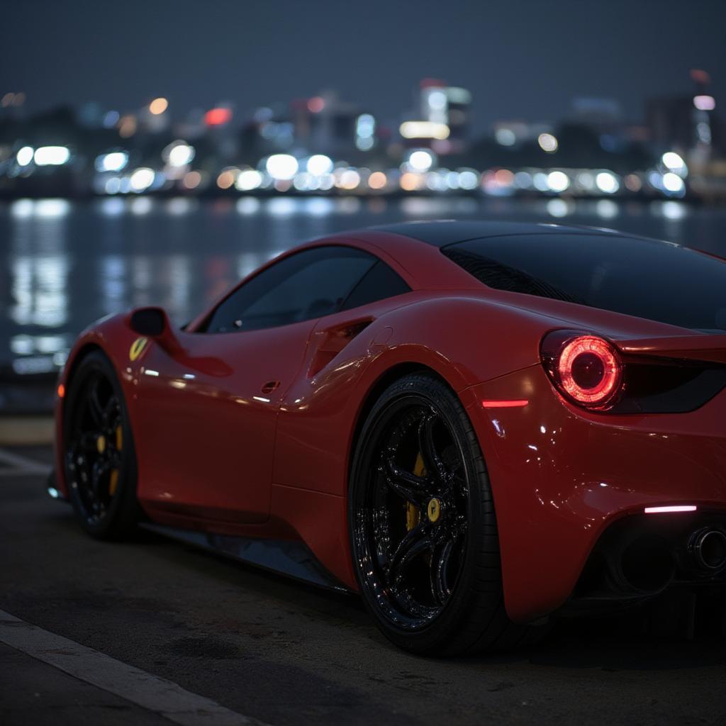 Luxury car parked overlooking Bandstand at night