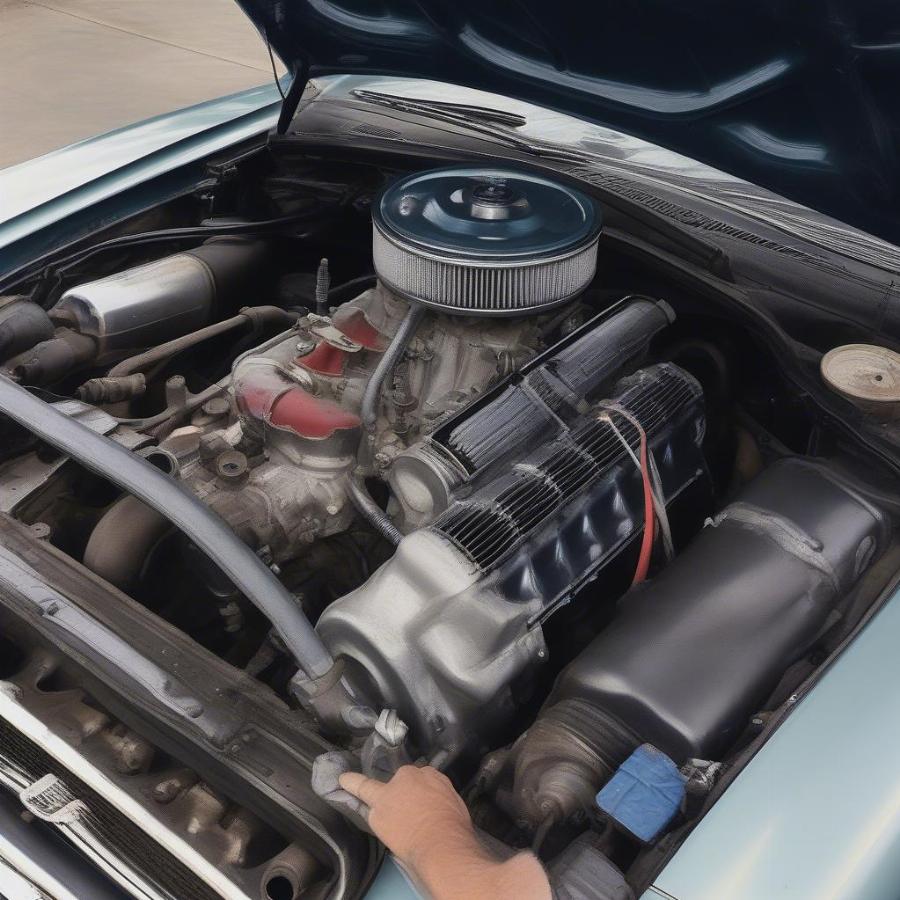 Inspecting the Engine of a 1967 Mustang Convertible for Sale