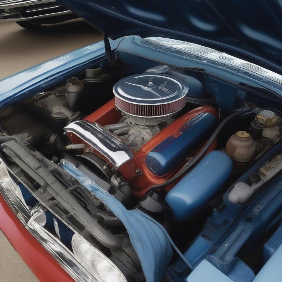 Inspecting the Engine of a Classic 1966 Mustang