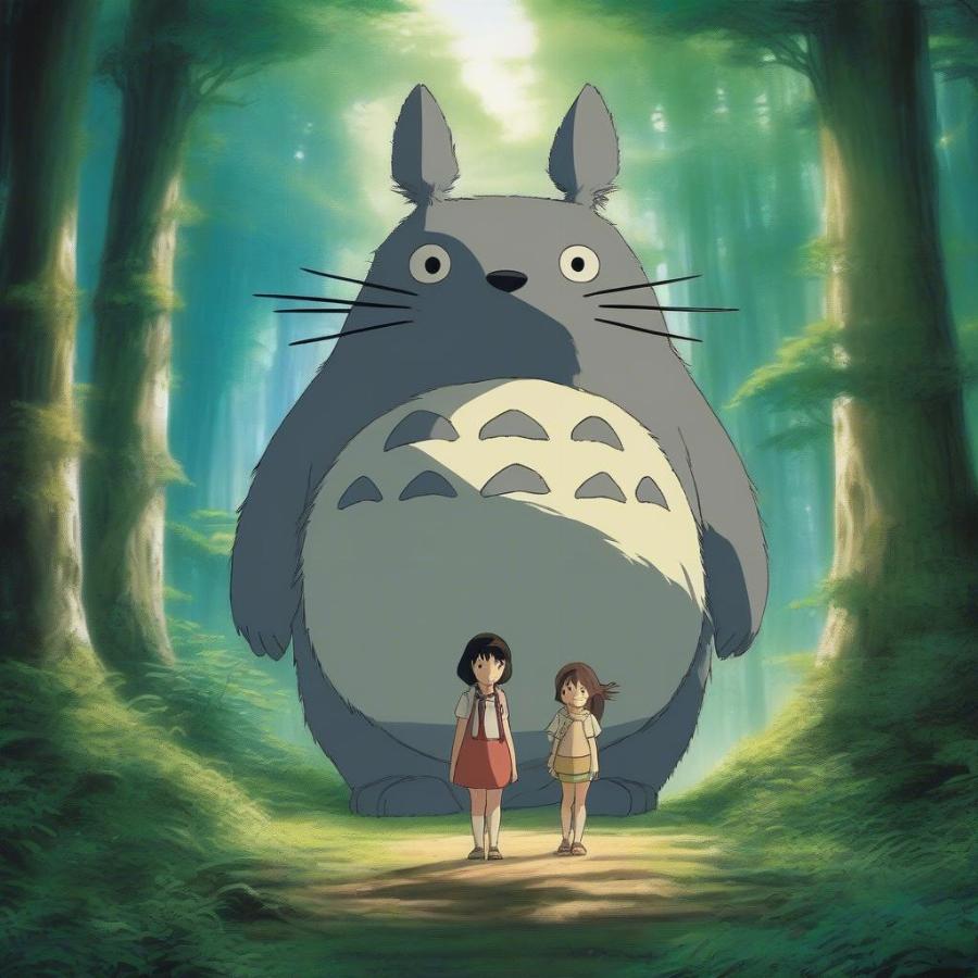 Sisters Satsuki and Mei meet Totoro, the gentle giant of the forest