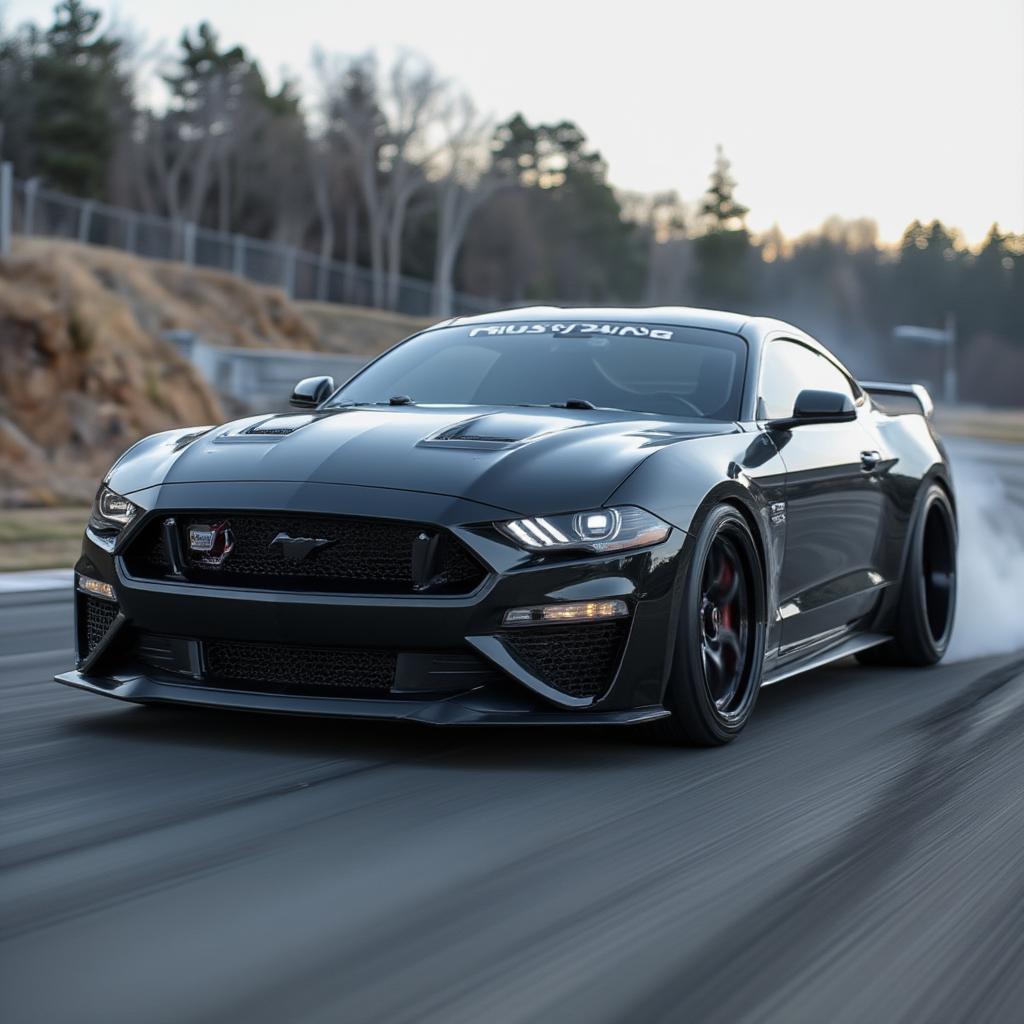 New Mustang Supercar on Track - Demonstrating its performance capabilities on a race track.