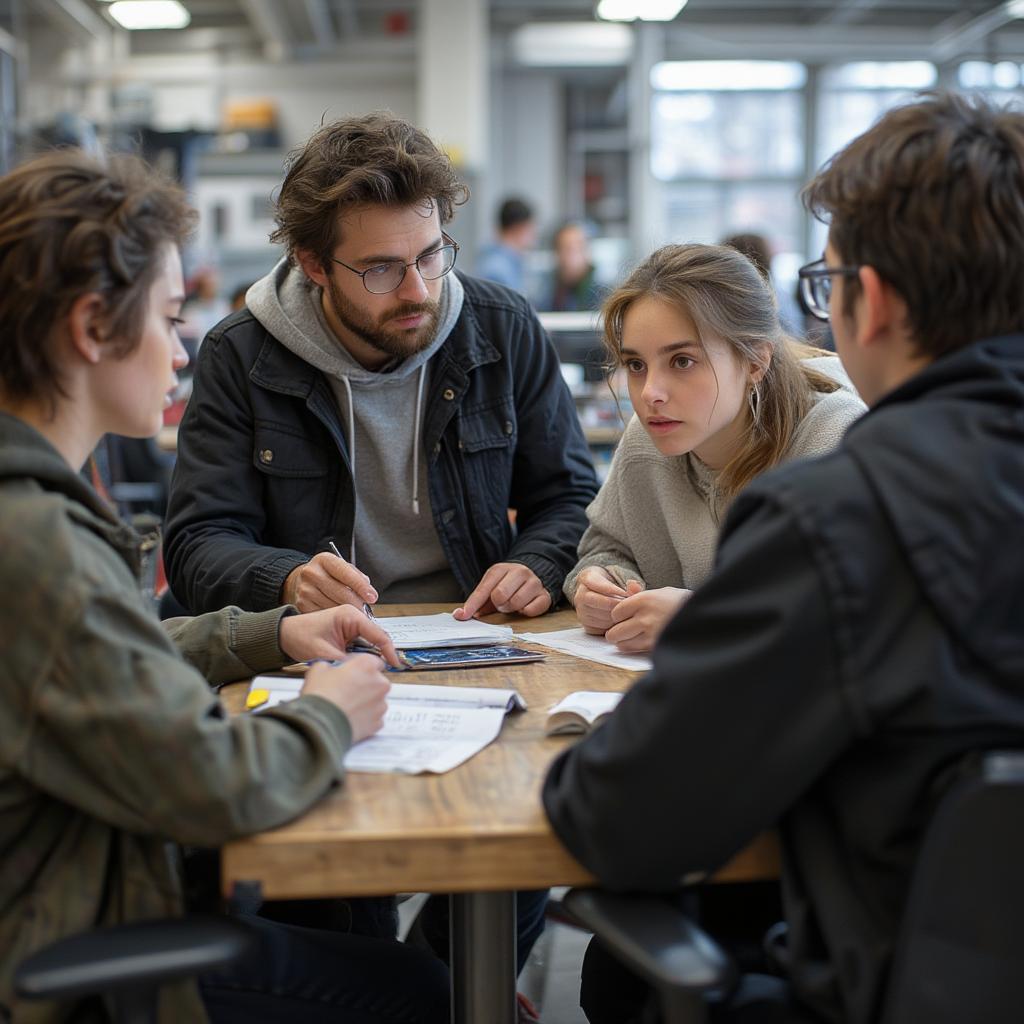 Students collaborating on a film project at the New York Film Academy.