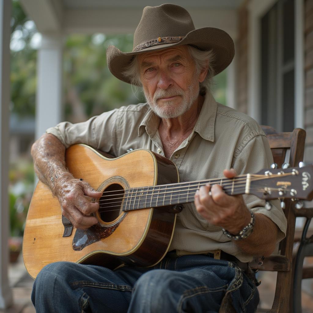 man playing guitar old