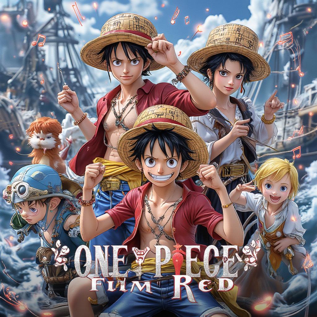 One Piece Film Red poster showcasing Luffy, Uta and the crew