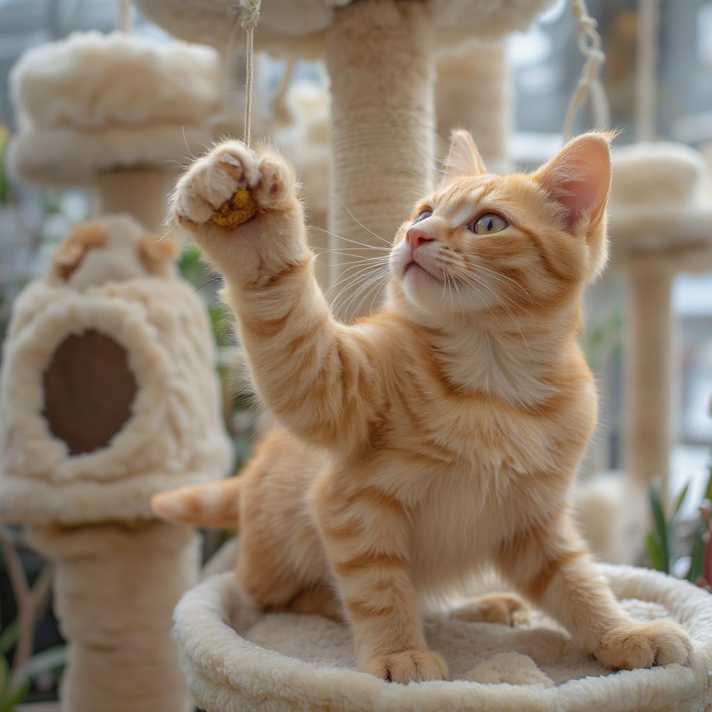 Orange Cat Climbing Cat Tree