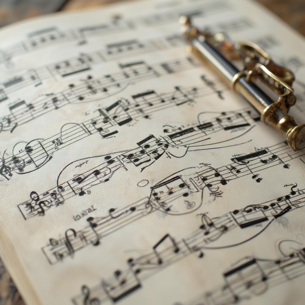 Orchestral pop music score, strings and brass arrangement detail