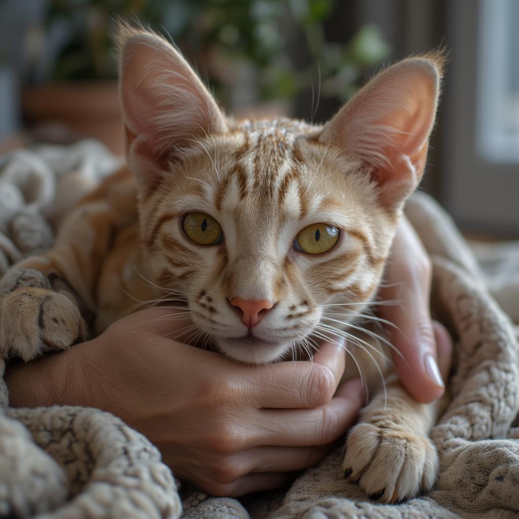 Oriental shorthair cat cuddling